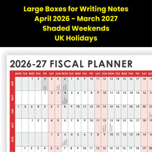 Load image into Gallery viewer, Financial Fiscal Year Planner for Tax year April 2026 to March 2027