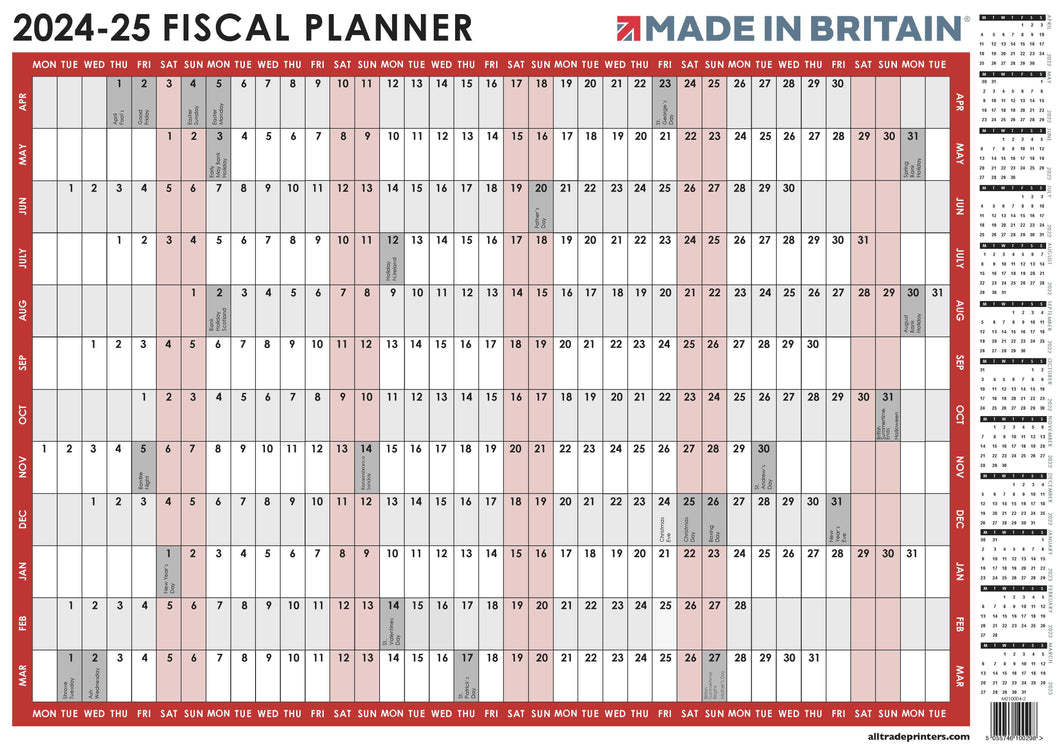 2024- 2025 Financial Fiscal Year Planner for Tax year April 2024 to March 2025